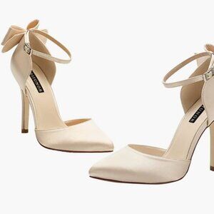 Women High Heel Bow Ankle Strap Evening Party Dance Wedding Satin Shoes SIZE 9